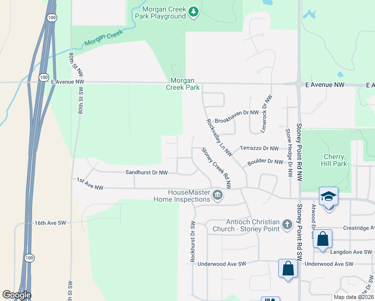 map of restaurants, bars, coffee shops, grocery stores, and more near 434 Stoney Creek Road Northwest in Cedar Rapids