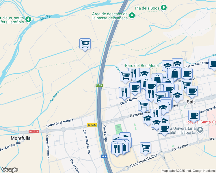 map of restaurants, bars, coffee shops, grocery stores, and more near 20 Carrer de Lluís Moreno in Salt