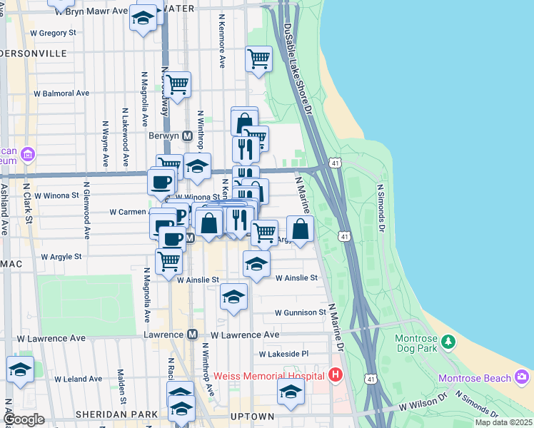map of restaurants, bars, coffee shops, grocery stores, and more near 932 West Carmen Avenue in Chicago