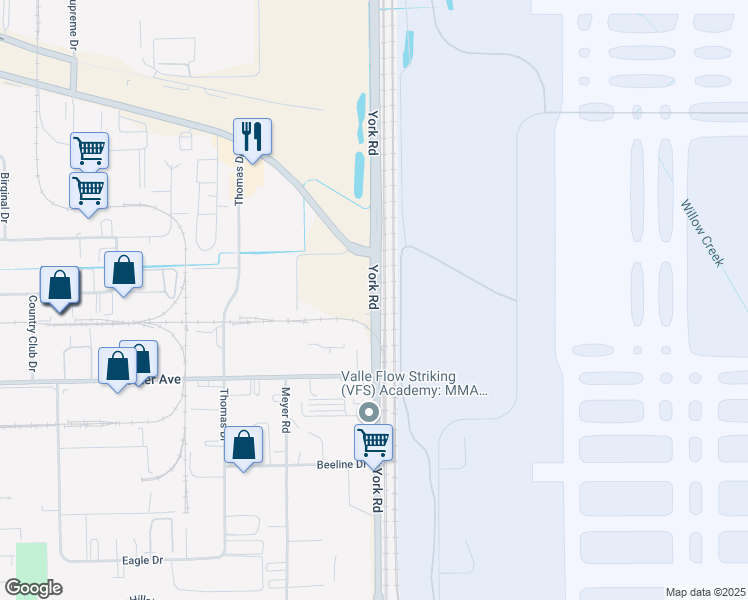 map of restaurants, bars, coffee shops, grocery stores, and more near 636-688 York Road in Bensenville