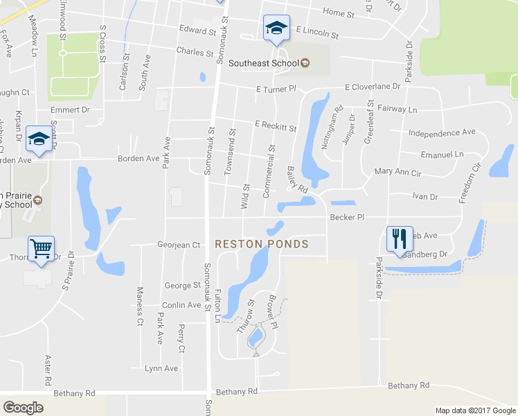 map of restaurants, bars, coffee shops, grocery stores, and more near 1227 Commercial Street in Sycamore