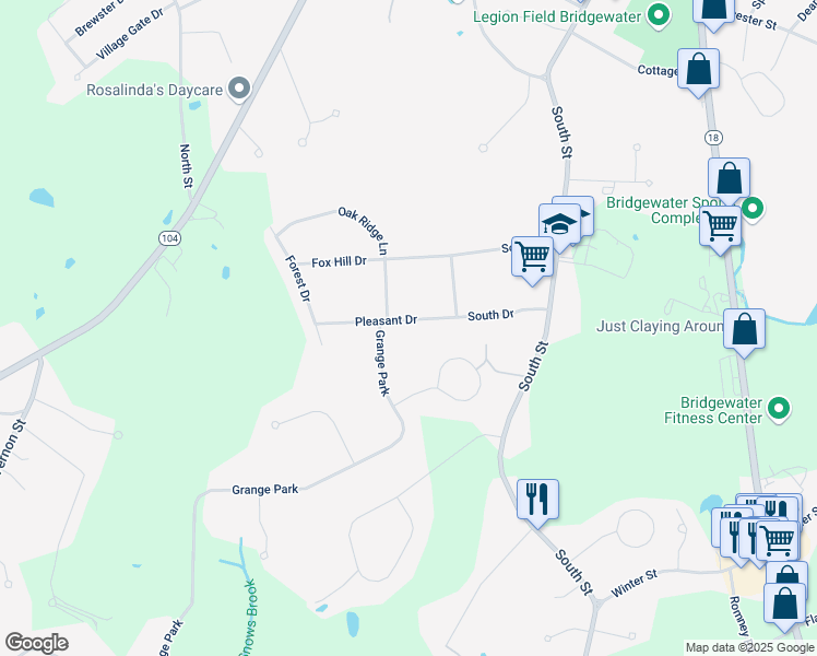 map of restaurants, bars, coffee shops, grocery stores, and more near 50 Pleasant Drive in Bridgewater
