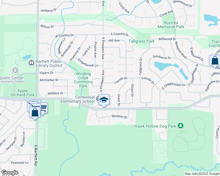 map of restaurants, bars, coffee shops, grocery stores, and more near 255 Ewell Court in Bartlett