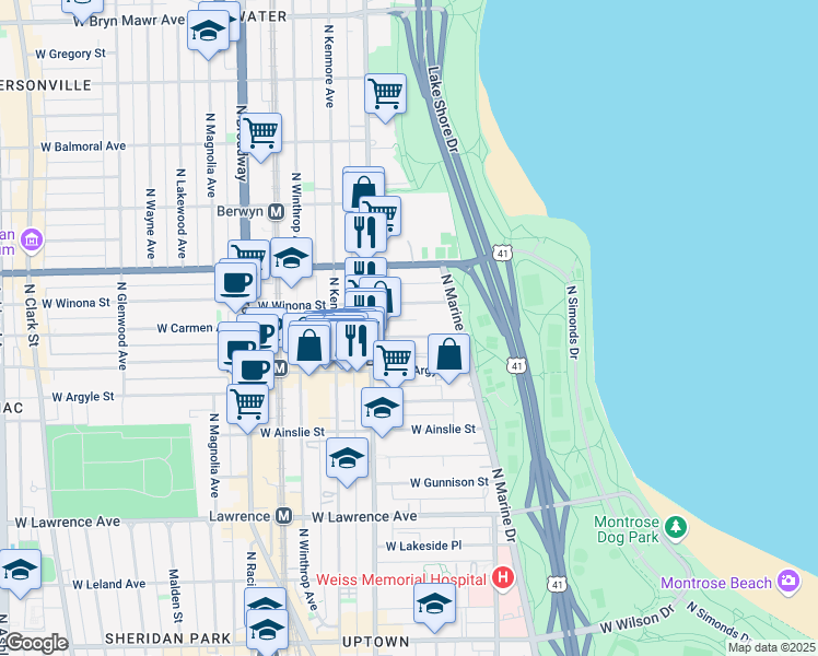 map of restaurants, bars, coffee shops, grocery stores, and more near 932 West Carmen Avenue in Chicago