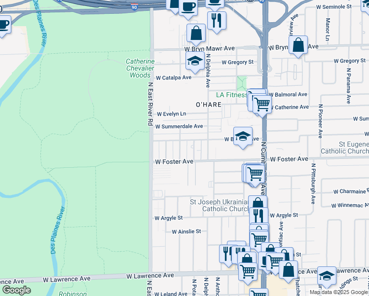 map of restaurants, bars, coffee shops, grocery stores, and more near 5218 North Potawatomie Avenue in Chicago