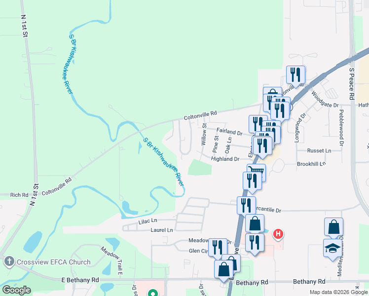 map of restaurants, bars, coffee shops, grocery stores, and more near 1560 West Stonehenge Drive in Sycamore