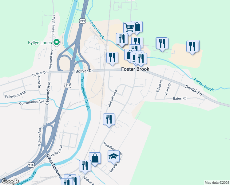 map of restaurants, bars, coffee shops, grocery stores, and more near 33 Wildwood Avenue in Bradford
