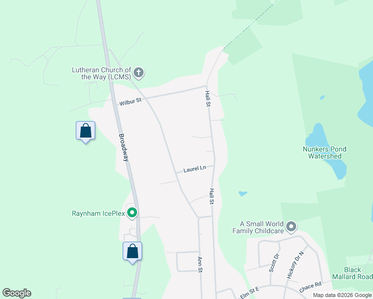 map of restaurants, bars, coffee shops, grocery stores, and more near 32 Laurel Lane in Raynham