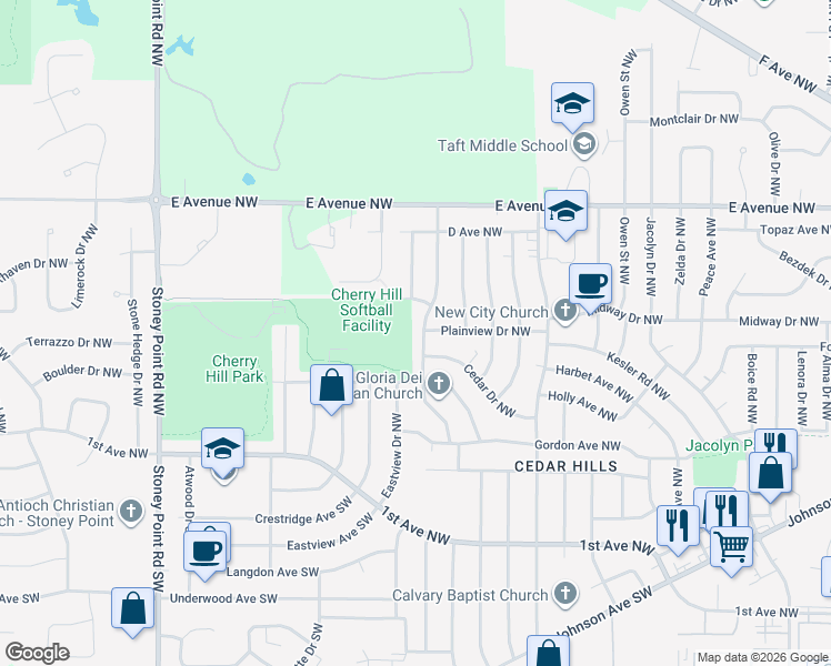 map of restaurants, bars, coffee shops, grocery stores, and more near 187-299 Cherry Hill Road Northwest in Cedar Rapids