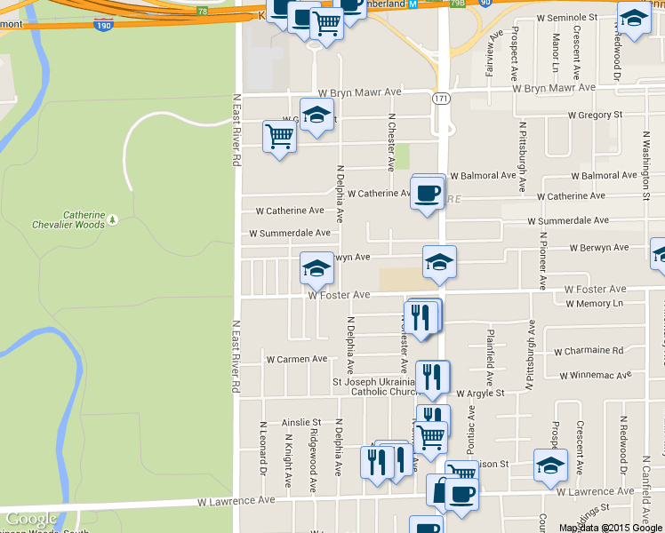 map of restaurants, bars, coffee shops, grocery stores, and more near 5216 North Delphia Avenue in Norridge