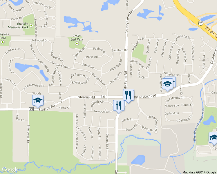 map of restaurants, bars, coffee shops, grocery stores, and more near 1125 Longford Road in Bartlett