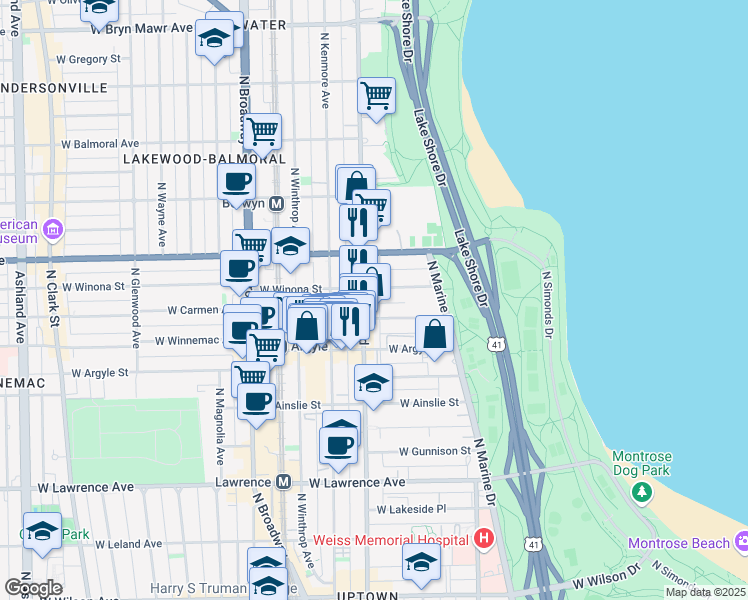 map of restaurants, bars, coffee shops, grocery stores, and more near 932 West Carmen Avenue in Chicago