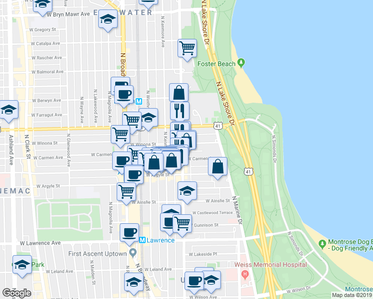 map of restaurants, bars, coffee shops, grocery stores, and more near 932 West Carmen Avenue in Chicago