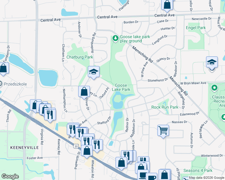 map of restaurants, bars, coffee shops, grocery stores, and more near 407 Dorchester Court in Roselle