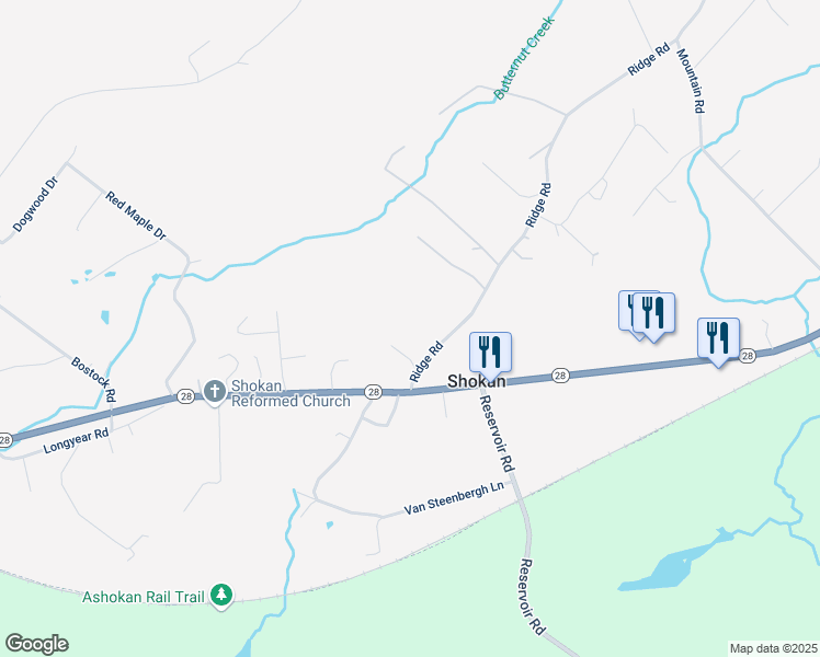 map of restaurants, bars, coffee shops, grocery stores, and more near 15 Ridge Road in Shokan