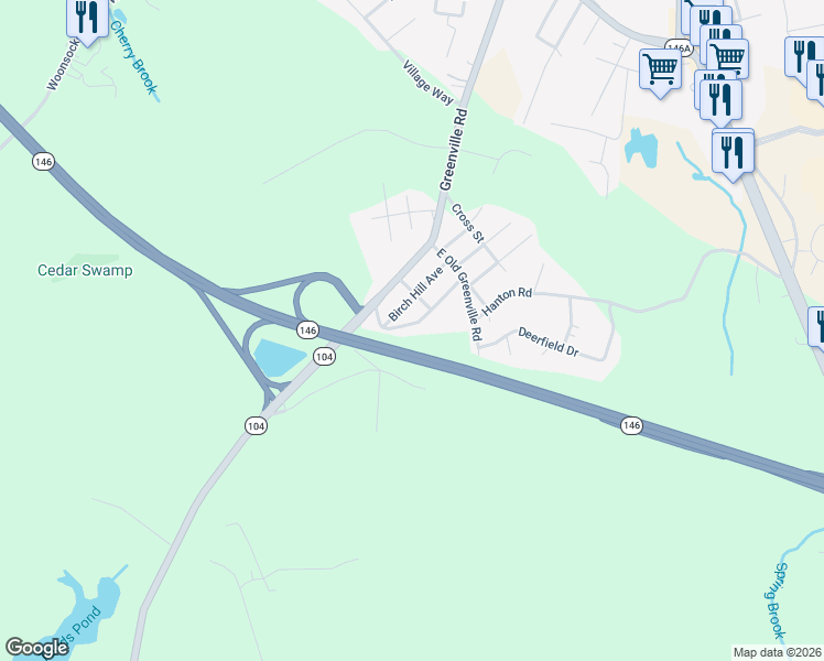 map of restaurants, bars, coffee shops, grocery stores, and more near 34 Oak Hill Avenue in North Smithfield