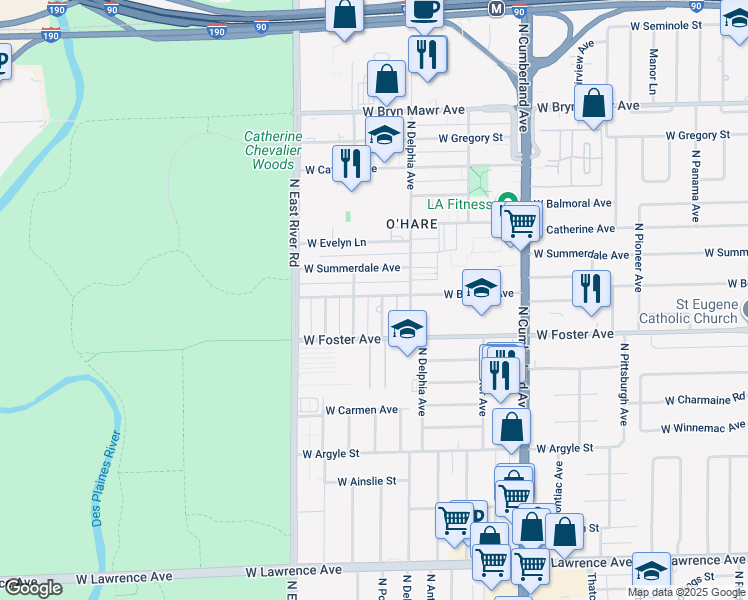 map of restaurants, bars, coffee shops, grocery stores, and more near 5218 North Potawatomie Avenue in Chicago