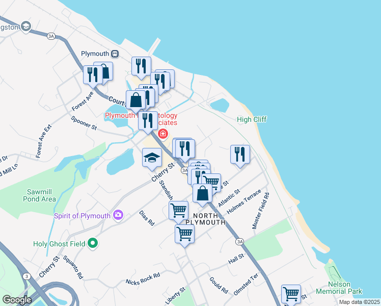 map of restaurants, bars, coffee shops, grocery stores, and more near 9 Prince Street in Plymouth