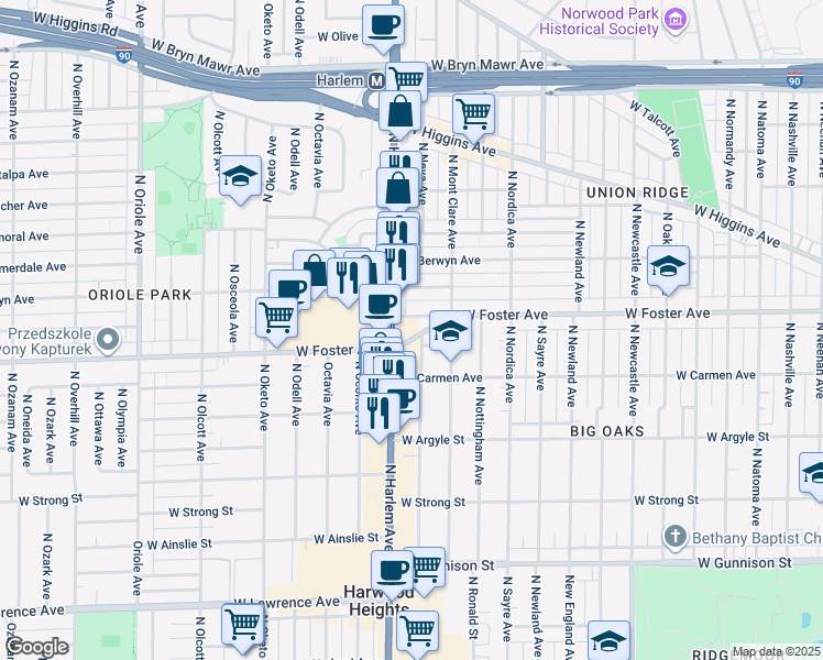 map of restaurants, bars, coffee shops, grocery stores, and more near in Chicago