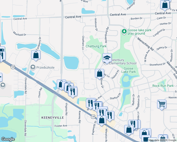 map of restaurants, bars, coffee shops, grocery stores, and more near 434 Northampton Lane in Roselle