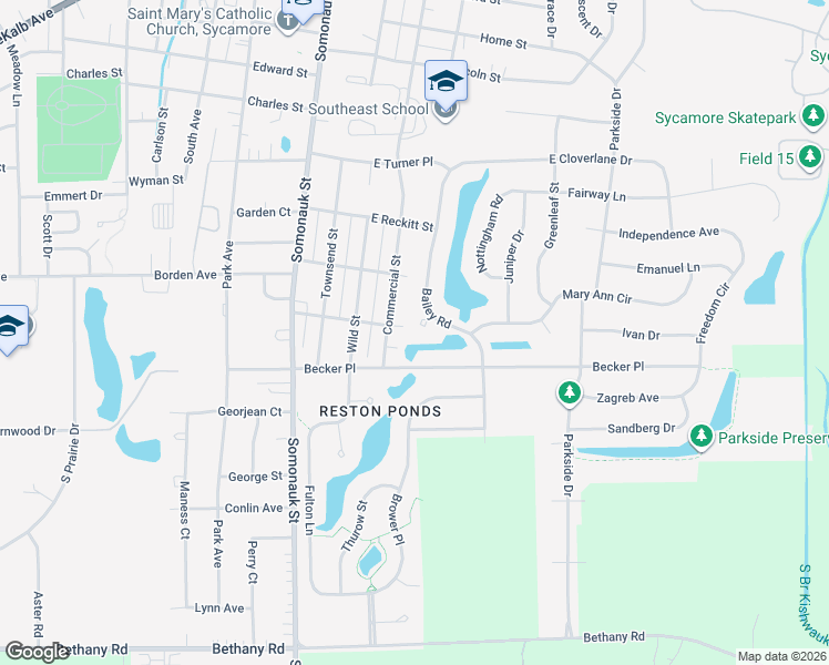 map of restaurants, bars, coffee shops, grocery stores, and more near 1159 Lamois Court in Sycamore