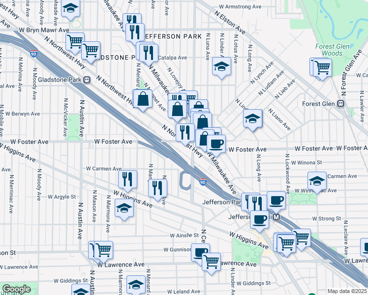 map of restaurants, bars, coffee shops, grocery stores, and more near in Chicago