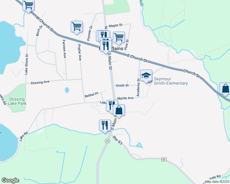 map of restaurants, bars, coffee shops, grocery stores, and more near 7755 South Main Street in Pine Plains