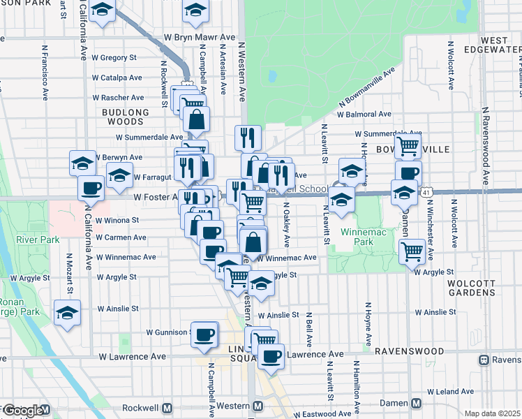 map of restaurants, bars, coffee shops, grocery stores, and more near in Chicago