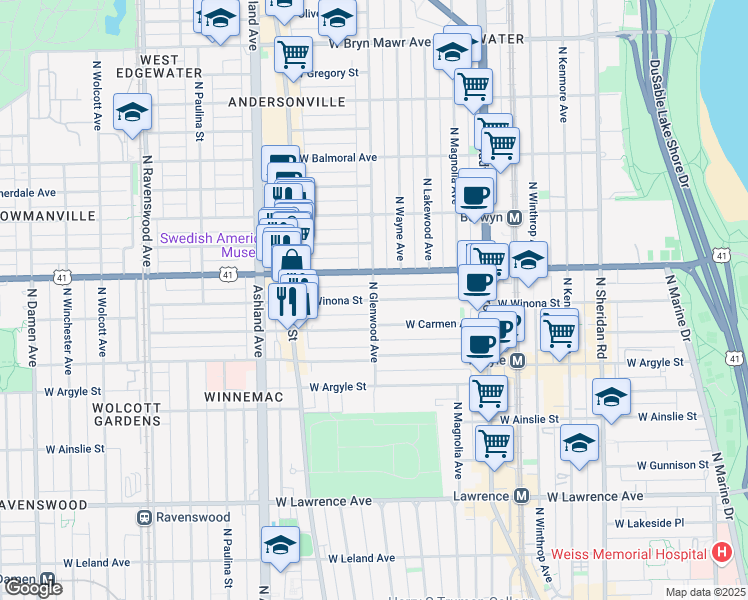 N Glenwood Ave W Winona St Chicago Il Walk Score Map Of Restaurants Bars Coffee S Grocery Ore Near N