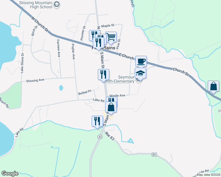 map of restaurants, bars, coffee shops, grocery stores, and more near 18 Smith Street in Pine Plains