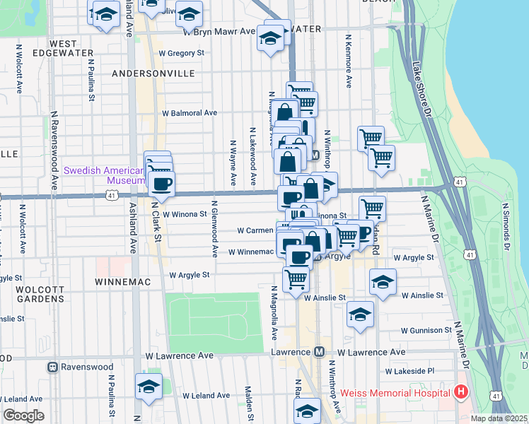 map of restaurants, bars, coffee shops, grocery stores, and more near 1237 West Foster Avenue in Chicago