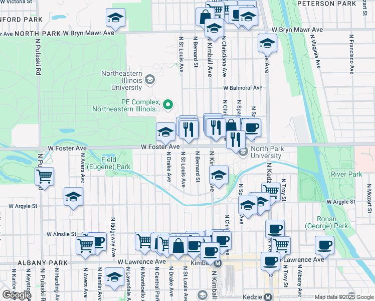 map of restaurants, bars, coffee shops, grocery stores, and more near in Chicago