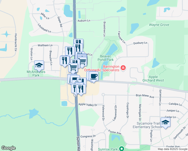 map of restaurants, bars, coffee shops, grocery stores, and more near 868 Braintree Lane in Bartlett