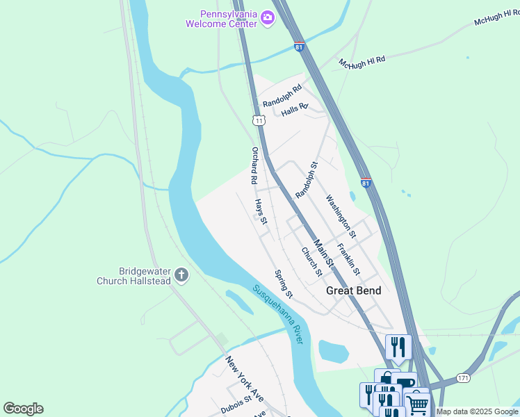 map of restaurants, bars, coffee shops, grocery stores, and more near 102 Hayes Street in Great Bend