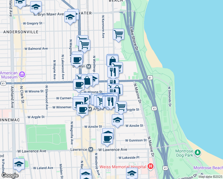 map of restaurants, bars, coffee shops, grocery stores, and more near in Chicago