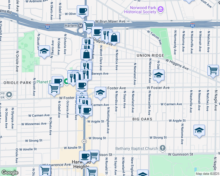 map of restaurants, bars, coffee shops, grocery stores, and more near in Chicago