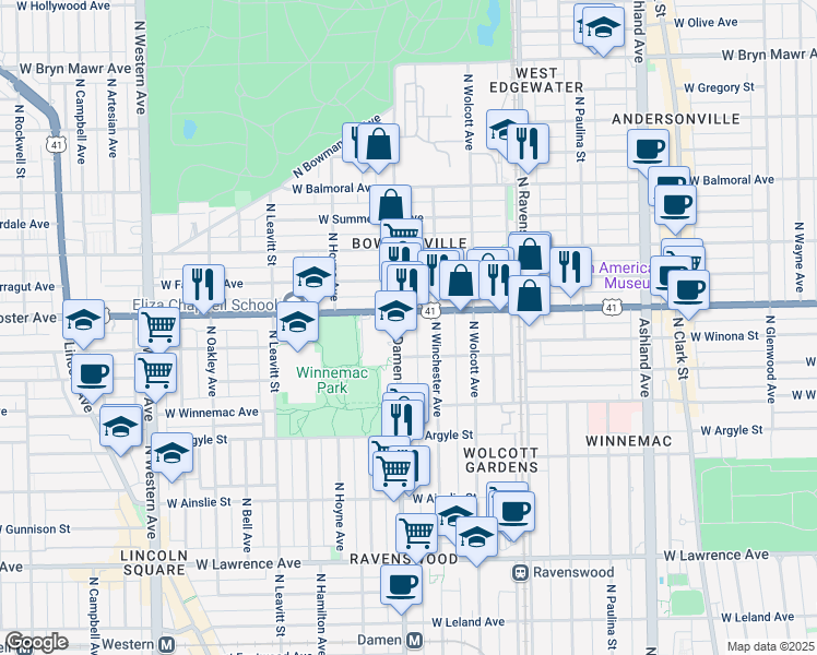 map of restaurants, bars, coffee shops, grocery stores, and more near in Chicago