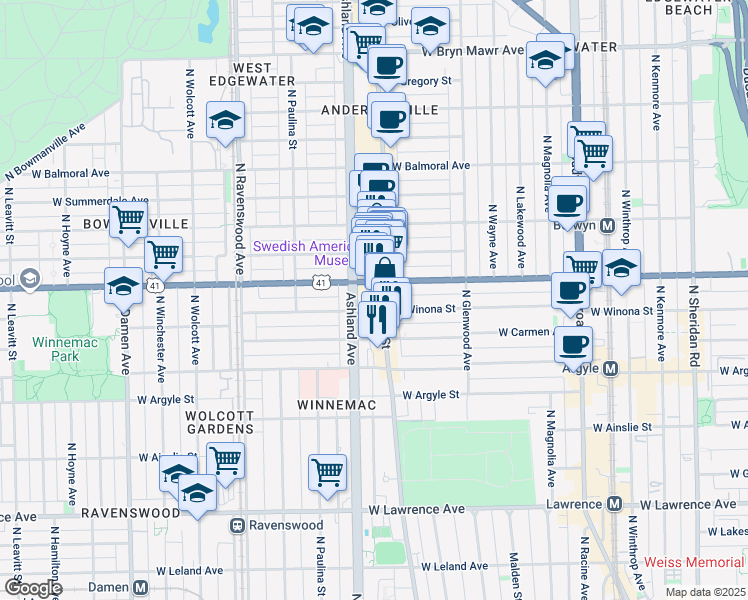 map of restaurants, bars, coffee shops, grocery stores, and more near in Chicago