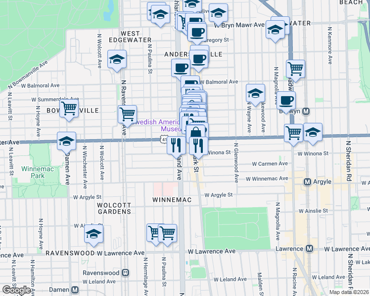 map of restaurants, bars, coffee shops, grocery stores, and more near in Chicago