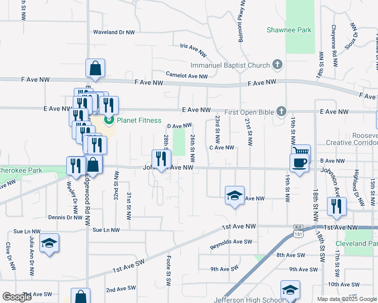 map of restaurants, bars, coffee shops, grocery stores, and more near 349 26th Street Northwest in Cedar Rapids