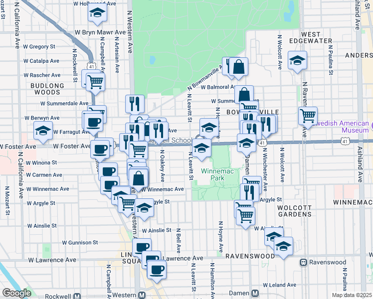 map of restaurants, bars, coffee shops, grocery stores, and more near in Chicago