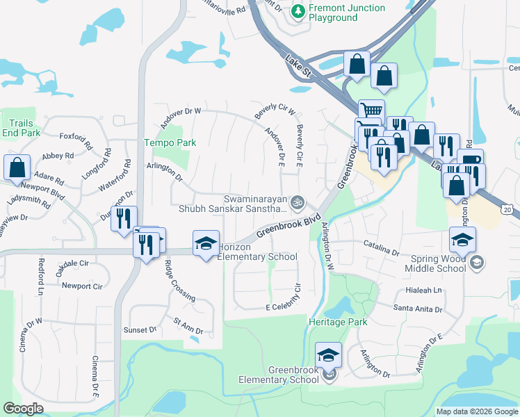map of restaurants, bars, coffee shops, grocery stores, and more near 5741 Unit Court in Hanover Park