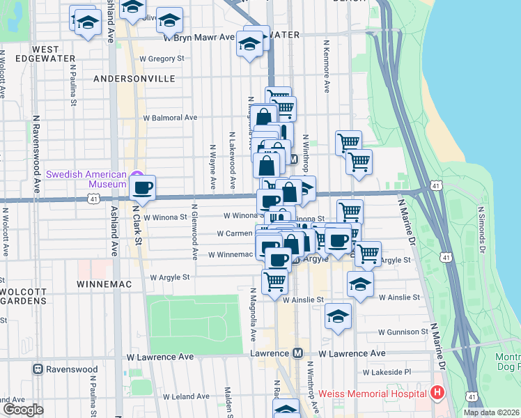 map of restaurants, bars, coffee shops, grocery stores, and more near in Chicago