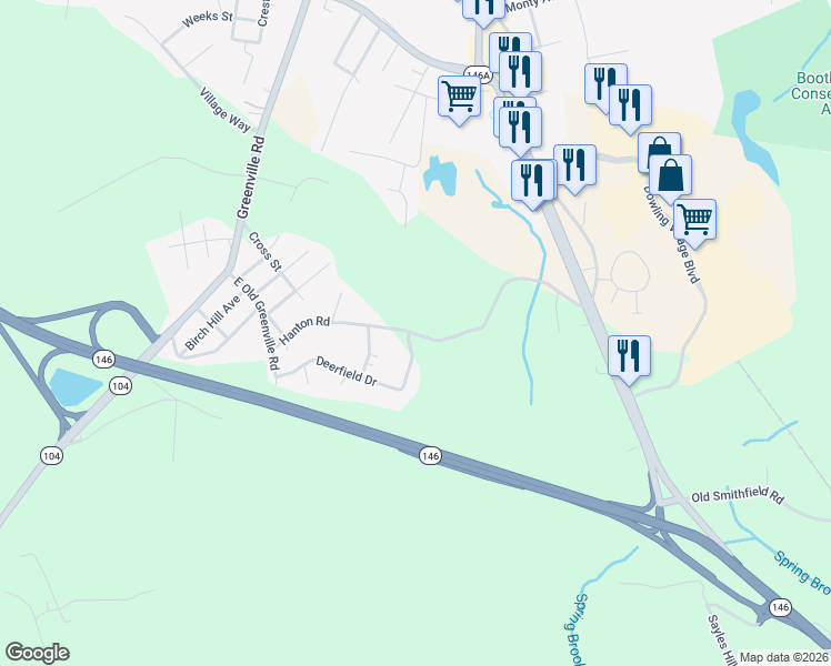 map of restaurants, bars, coffee shops, grocery stores, and more near 1 Pheasant Run Road in North Smithfield