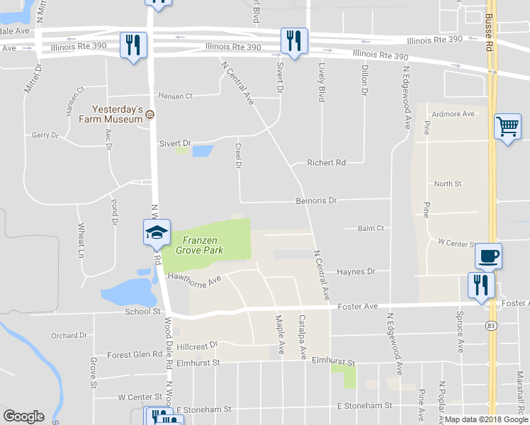 map of restaurants, bars, coffee shops, grocery stores, and more near 238 Beinoris Drive in Wood Dale