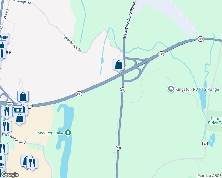 map of restaurants, bars, coffee shops, grocery stores, and more near Frank Sottile Boulevard in Kingston