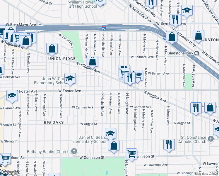 map of restaurants, bars, coffee shops, grocery stores, and more near 5206 North Neenah Avenue in Chicago