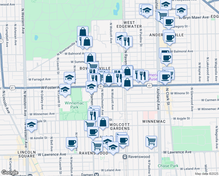 map of restaurants, bars, coffee shops, grocery stores, and more near in Chicago