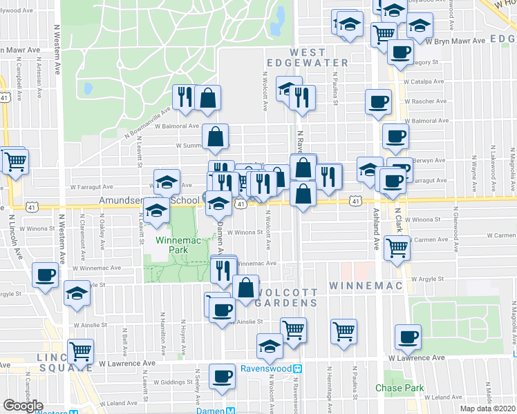 map of restaurants, bars, coffee shops, grocery stores, and more near in Chicago