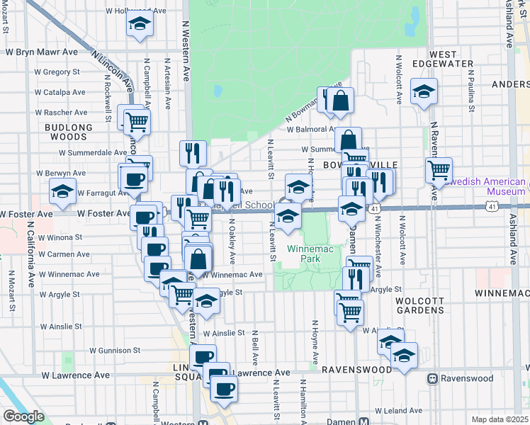 map of restaurants, bars, coffee shops, grocery stores, and more near in Chicago